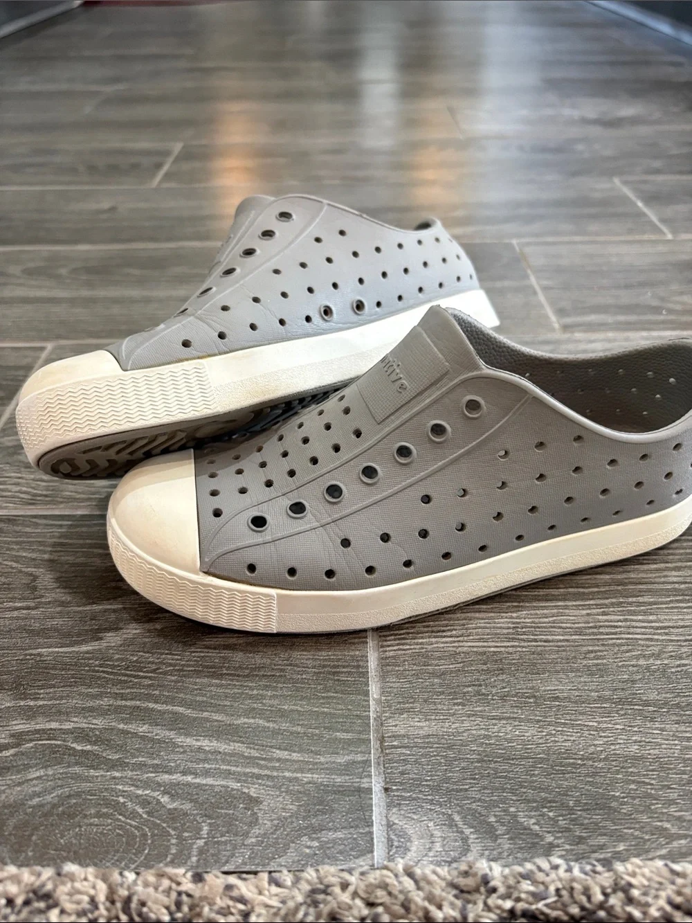 Native Jefferson Slip-On Sneakers in Grey with White Toe